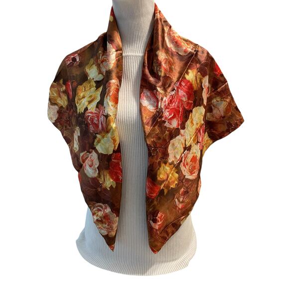 Hunk Ariprak Silk Scarf Floral Cottage Roses Oversized Foulard Luxury Designer - Picture 1 of 6